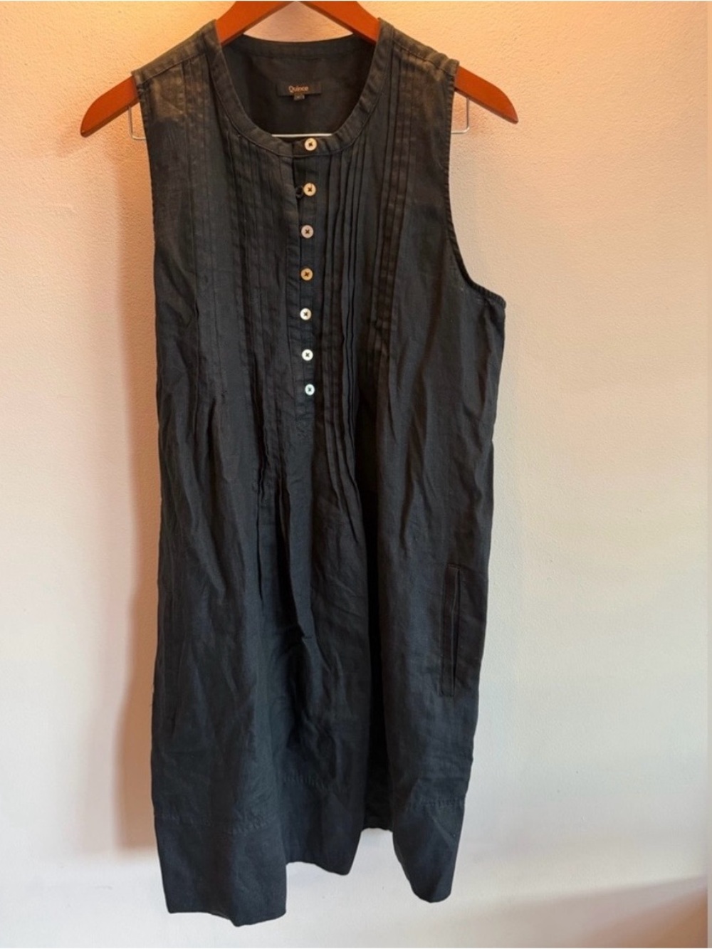 Quince Blqck 100% European Linen Sleeveless Pintuck Shirt Dress - Picture 3 of 4